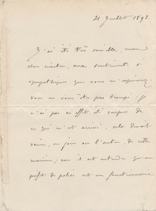Henri LOZÉ lettre autographe signée préfet police démission serviteur Etat