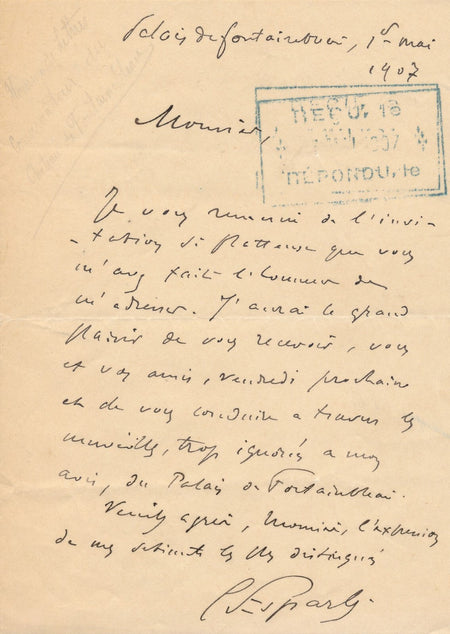 Georges d ESPARBÈS : les merveilles de Fontainebleau lettre autographe signée