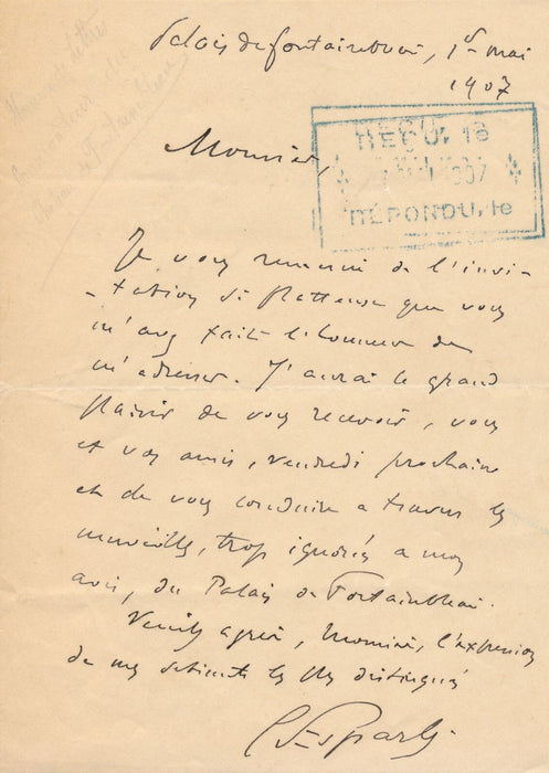Georges d ESPARBÈS : les merveilles de Fontainebleau lettre autographe signée