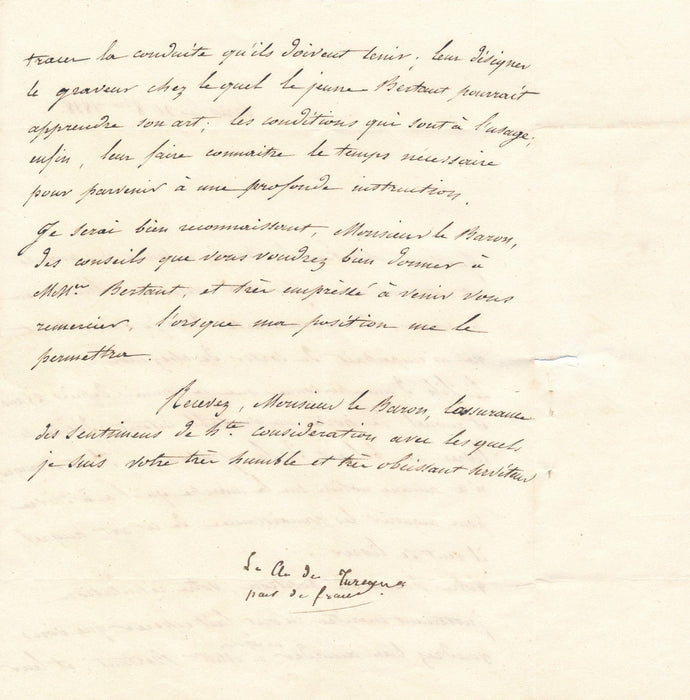 de TURENNE à baron Desnoyers graveur professeur lettre autographe signée