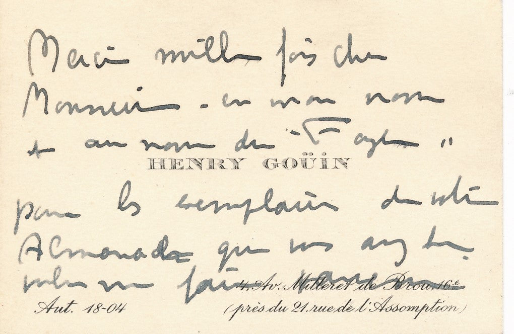 art politique Henry Goüin Fondation Royaumont carte autographe signée