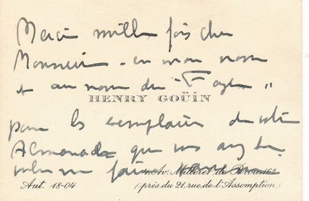 art politique Henry Goüin Fondation Royaumont carte autographe signée