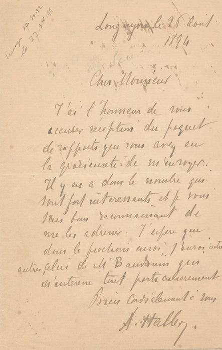 chimiste Albin Haller rapport Bauduin lettre autographe signée 1894