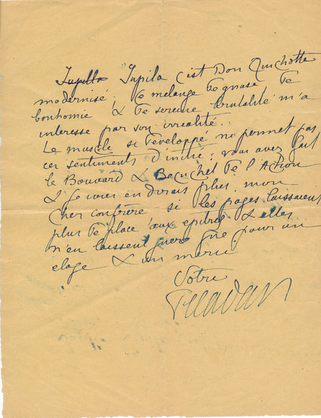 Joséphin PELADAN lettre autographe signée Jupila Bouvard et Pécuchet
