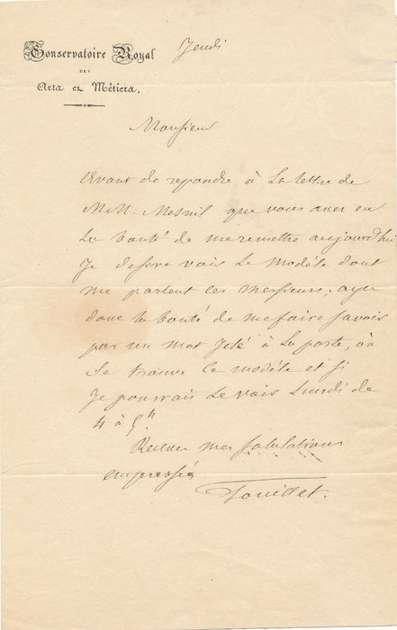Claude POUILLET physicien lettre autographe signée il cherche le modèle...