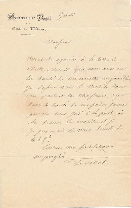 Claude POUILLET physicien lettre autographe signée il cherche le modèle...
