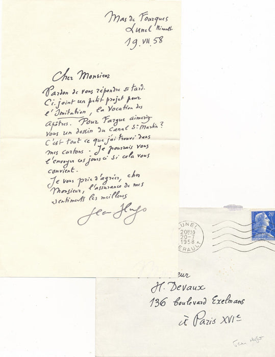 Jean HUGO 2 lettres autographes Imitation Vocation apôtre Canal Saint Martin