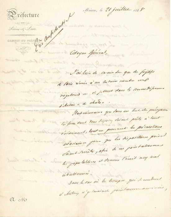 Auguste Edouard CERFBERR fugitifs et vagabonds menacent Autun et Chalon Creuzot