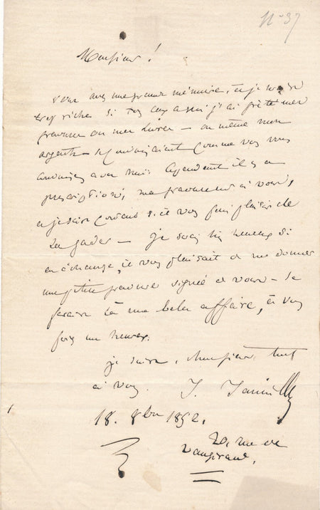 Jules JANIN propose échange à Jules de Prémaray gravure signée lettre autographe