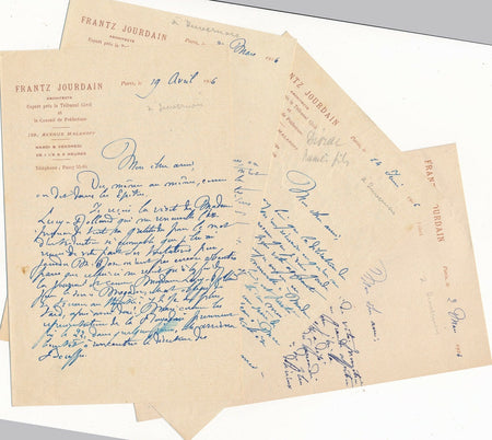 Frantz JOURDAIN à dramaturge et scénariste Henri Duvernois 4 lettres autographes