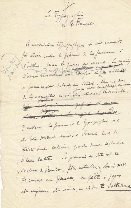 Charles Saunier critique d’art La Typographie et les femmes manuscrit signé