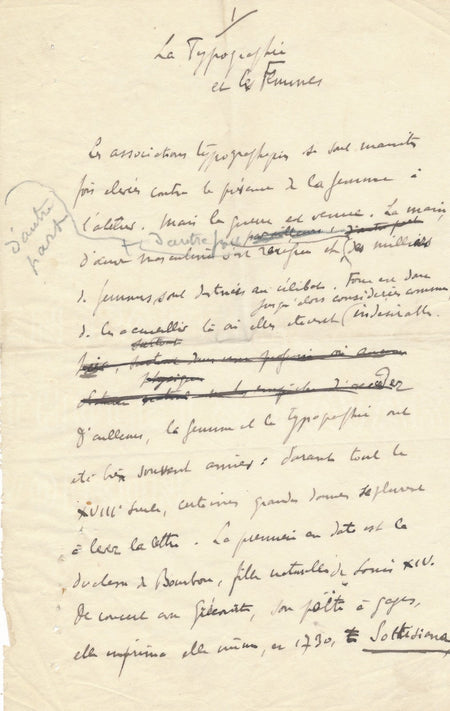 Charles Saunier critique d’art La Typographie et les femmes manuscrit signé