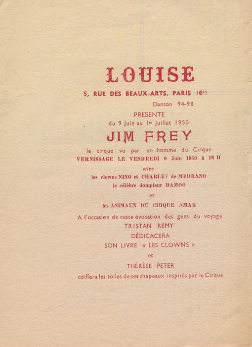 GALERIE LOUISE 3 invitations 1950 Vandersteen Jim Frey peintre naïve Jakovsky