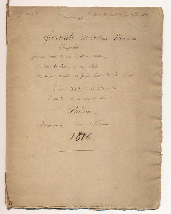 copie manuscrite 2 lettres Guiseppe Carpani Stendhal Haydine 1815 musique