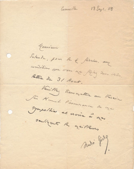 André GIDE lettre autographe signée Herwarth Walden Verein für Kunst