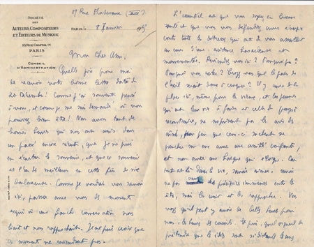 Musique Paul LE FLEM (1881-1984), BELLE Lettre autographe signée 4 pages