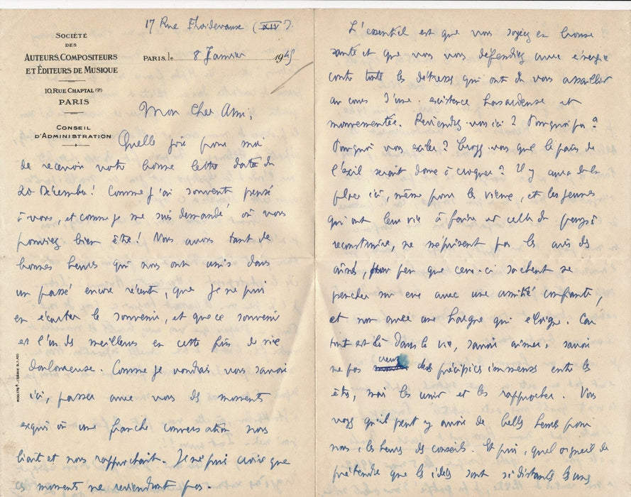 Musique Paul LE FLEM (1881-1984), BELLE Lettre autographe signée 4 pages