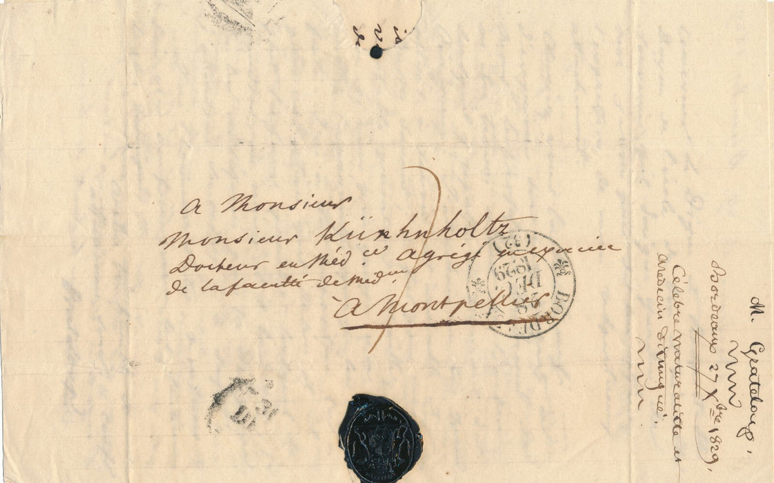 Jean Pierre Sylvestre de GRATELOUP nomination Hippolyte Rech lettre autographe