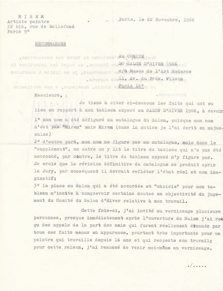 Mirosław MIRECKI MIREM peintre lettre signée DANIEL-GIRARD salon d'Hiver