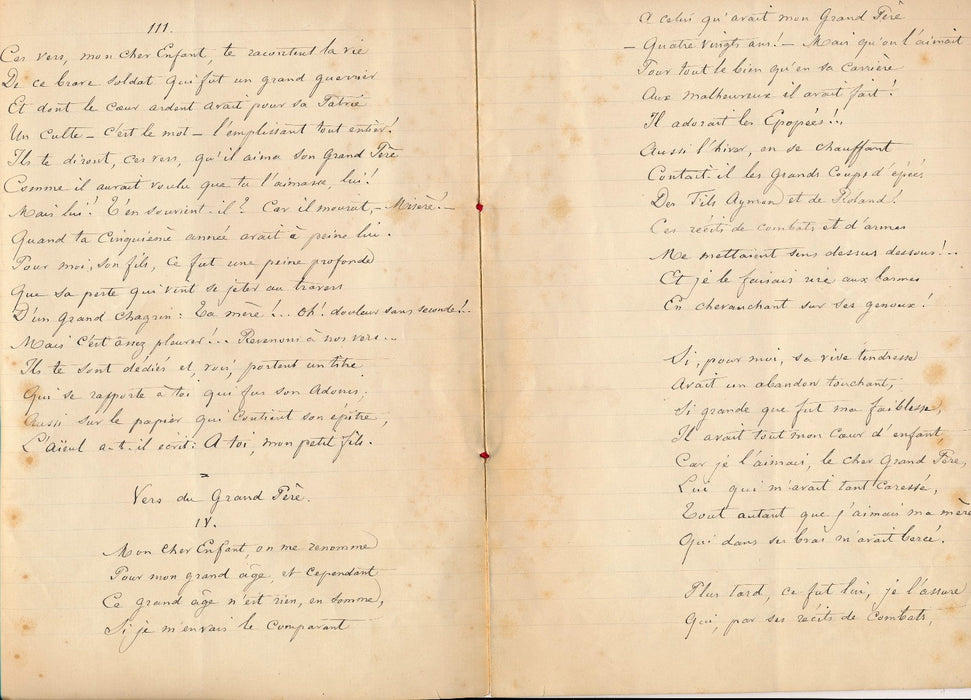 Poème autographe signé Julien Ader de Chièvres militaire Empereur Bonaparte 