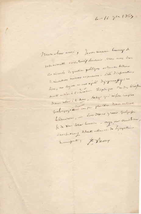 SAINTE-BEUVE lettre autographe aimable et instructif souvenir retour à la Revue