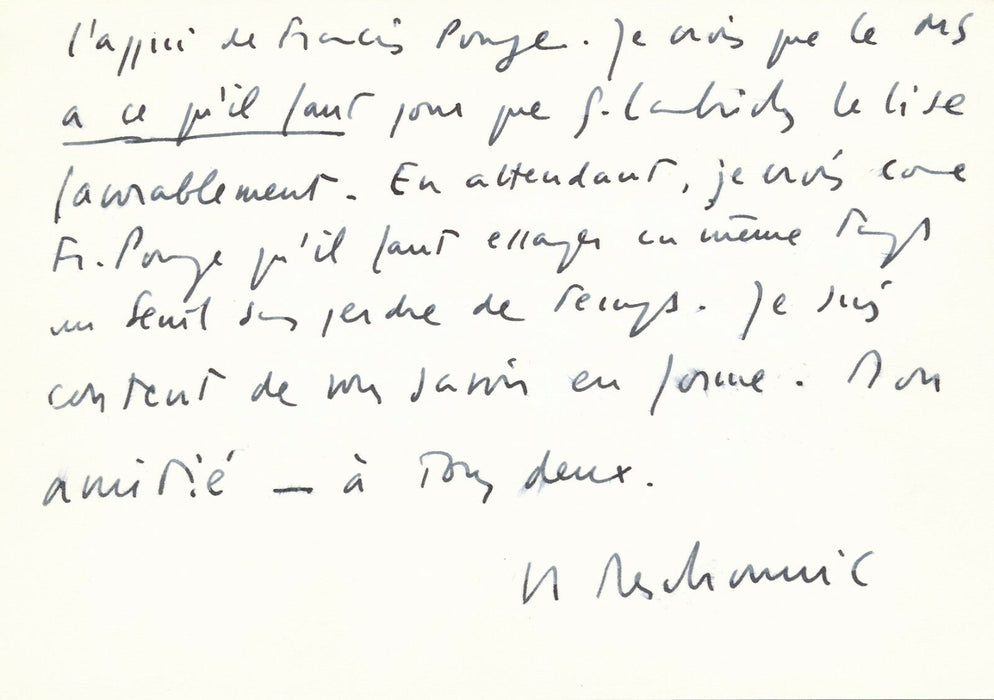 Henri MESCHONNIC linguiste carte autographe signée poète Farasse F. PONGE