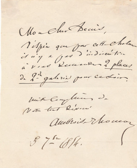 Ambroise THOMAS compositeur lettre autographe signée places opéra