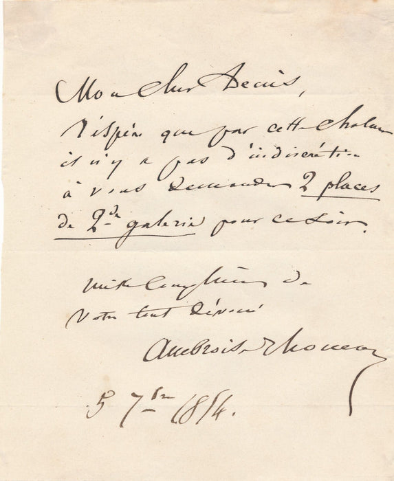 Ambroise THOMAS compositeur lettre autographe signée places opéra