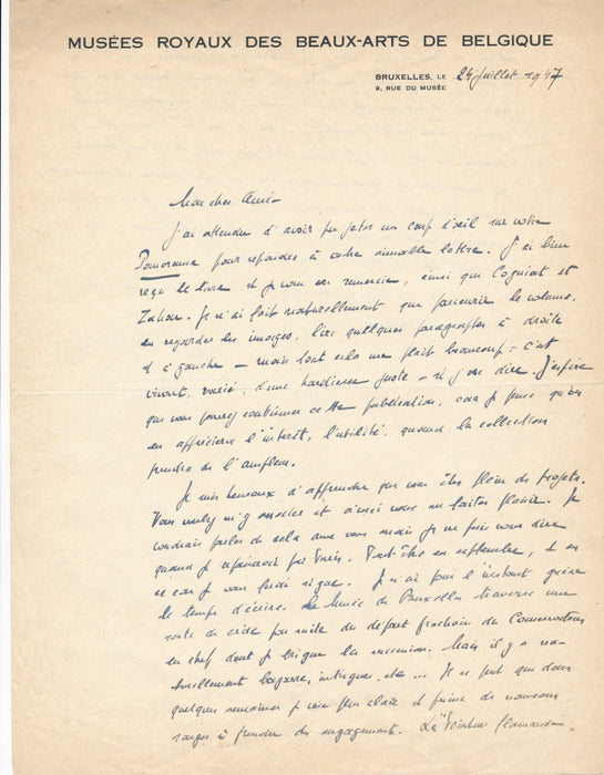 Paul FIERENS conservateur Bruxelles musées 2 lettres autographes signées