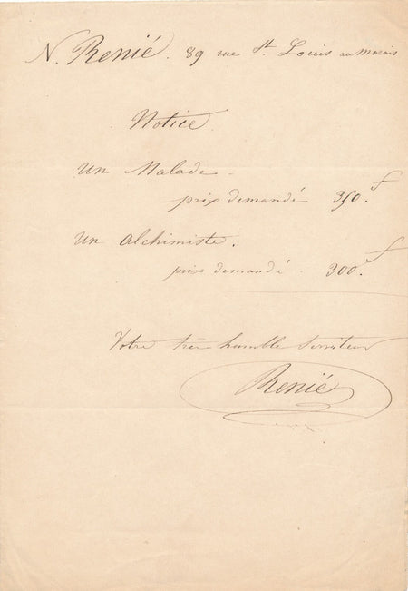 Nicolas RENIÉ société des amis des arts lettre autographe prix oeuvres