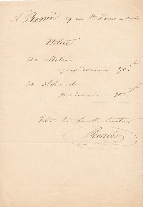 Nicolas RENIÉ société des amis des arts lettre autographe prix oeuvres