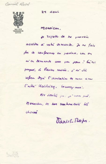 Daniel-Rops 4 lettres autographes signées et 4 cartes autographes signées