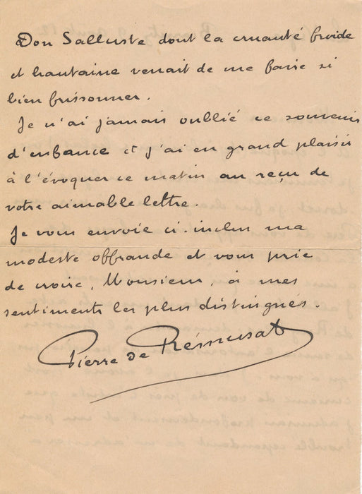 Pierre de RÉMUSAT à l'acteur Frederic Febvre Ruis Blas souvenir théâtre