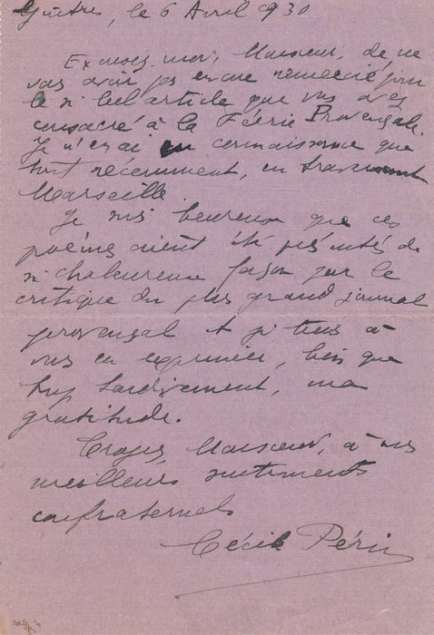 Cécile Périn lettre autographe signée La Féerie provençale Petit Marseillais