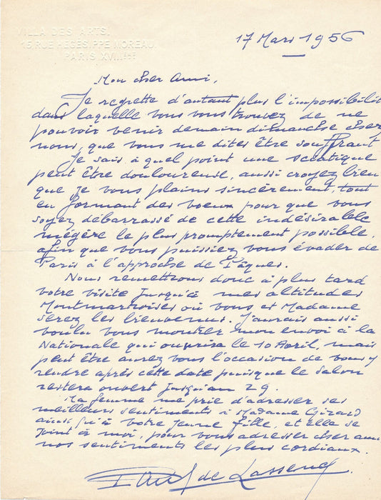 Belge Paul de LASSENCE 2 lettre 1 carte autographe salon Hiver peintre