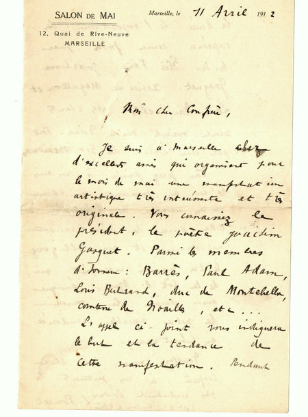 SALON DE MAI Marseille lettre Poncet ET document présentant le Salon