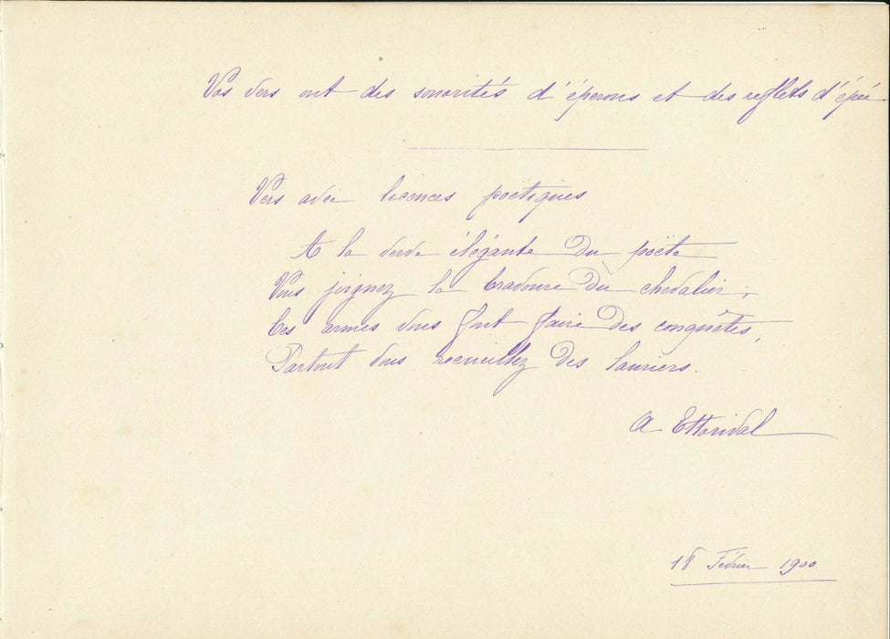 3 poèmes autographes 2 signés 1 dédicace signée auteurs non identifiés Colombel