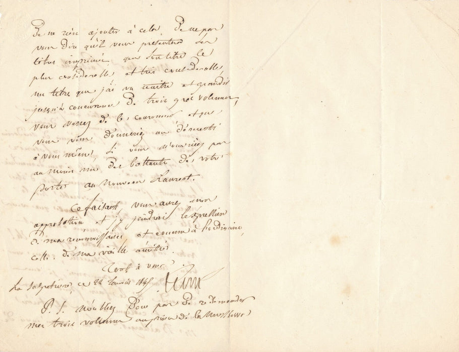 Louis Francisque LÉLUT à POISEUILLE soutient Jules Baillarger élection lettre