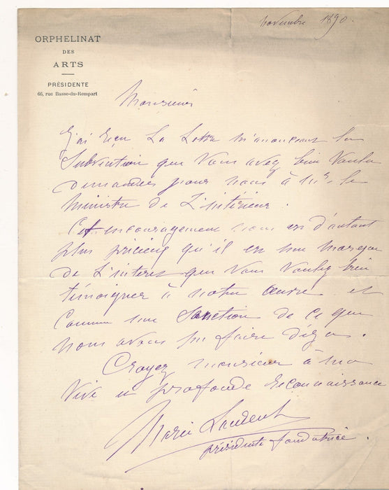 Marie LAURENT orphelinat des arts actrice 2 lettres autographe signées 1 carte