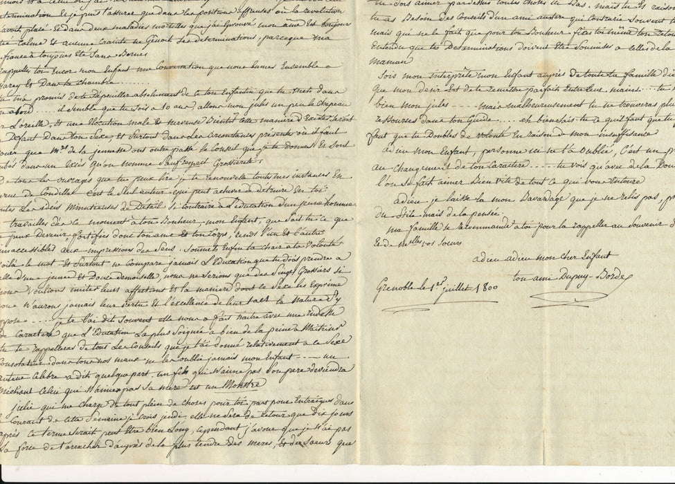 Henri Sébastien DUPUY de BORDES Lettre autographe signée éducation principes