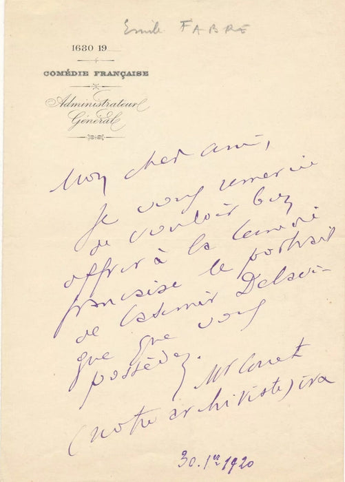 lot Émile Fabre 5 lettres 1 photo autographe Hommage Comédie Française comédiens