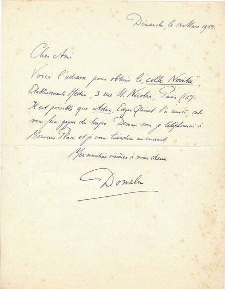 C. DOMELA 1 lettre autographe signée 1 carte postale autographe signée 1 photo
