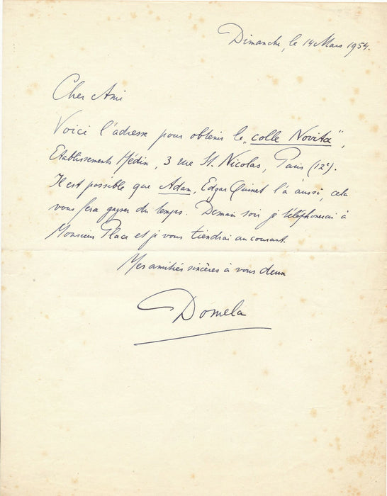 C. DOMELA 1 lettre autographe signée 1 carte postale autographe signée 1 photo