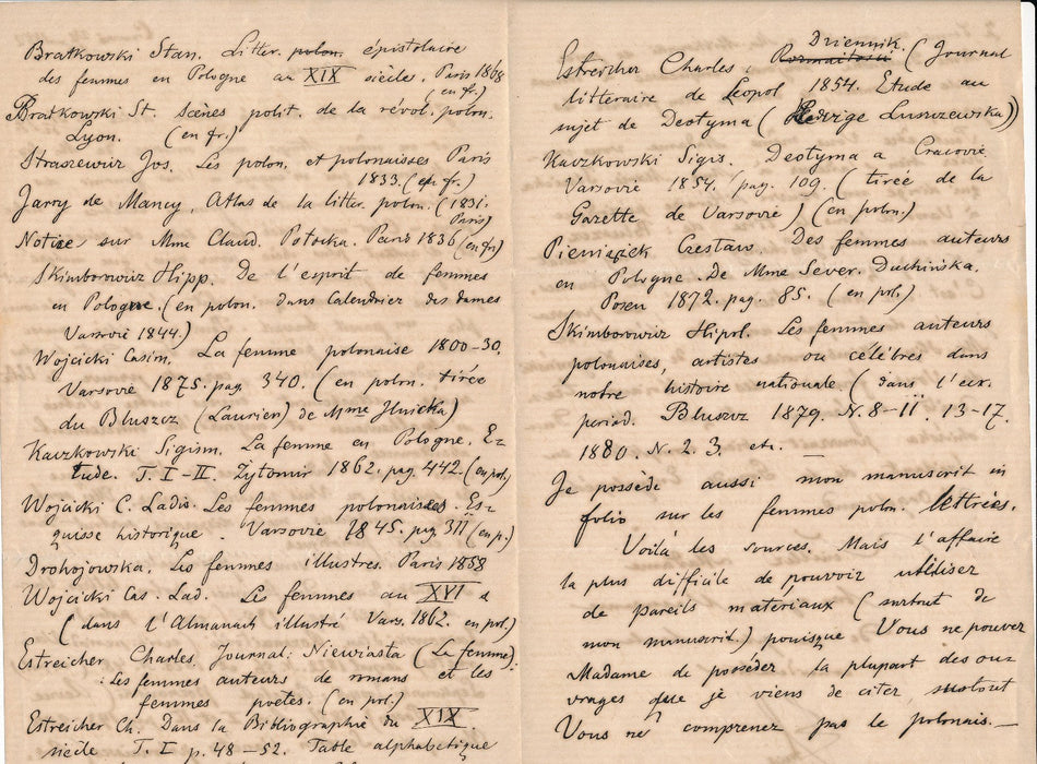 Pologne Sigismond Milkowski Fleicher autographe signée Femme bibliographie