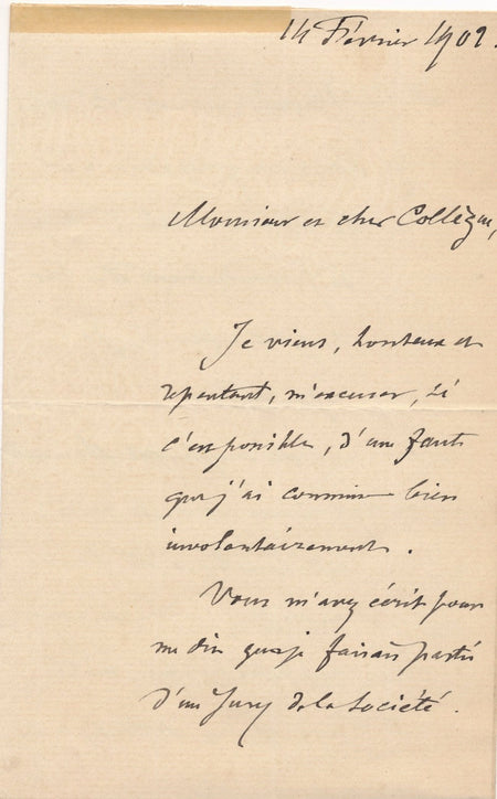 compositeur Gustave Canoby lettre autographe signée jury excuse Malherbe 1909