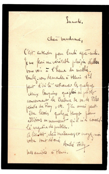 André JOLLY Balance des peintres Piles lettre autographe signée Pont Aven