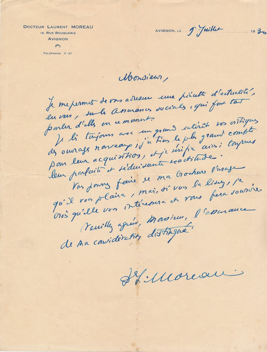 Docteur Laurent Moreau académie Vaucluse fantaisie assurances sociale 2 lettres