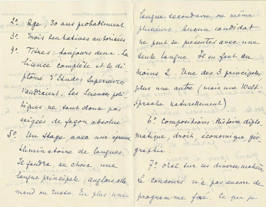 Jacques ARNAVON diplomate lettre autographe signée concours ministere étrangeres