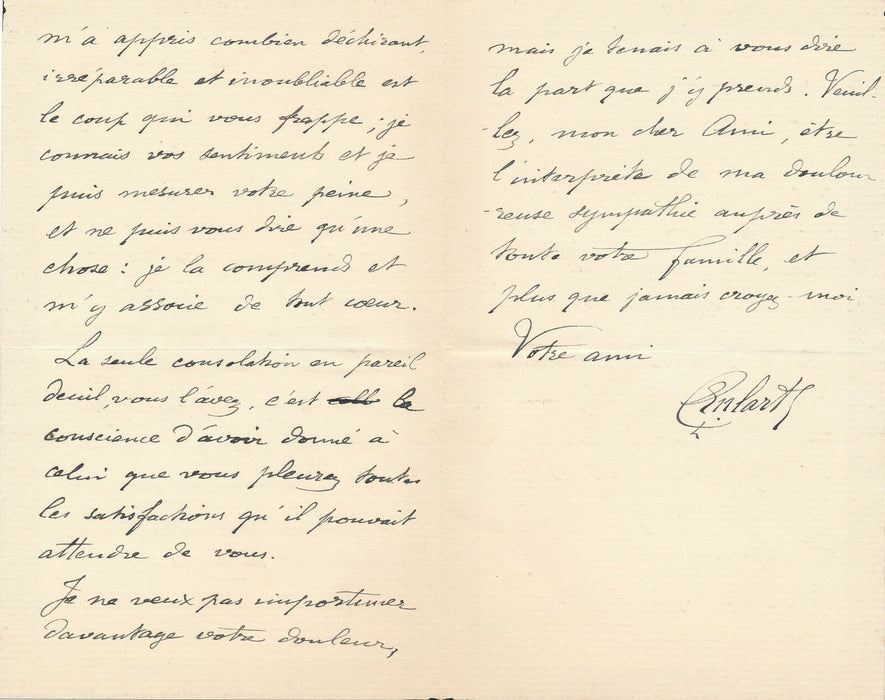 Camille ENLART historien archéologue Lettre autographe signée condoléances