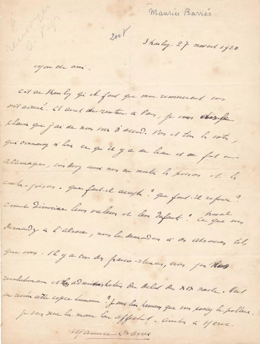 Maurice Barrès 6 lettres autographes 1 lettre signée Allemagne poste La Ramée